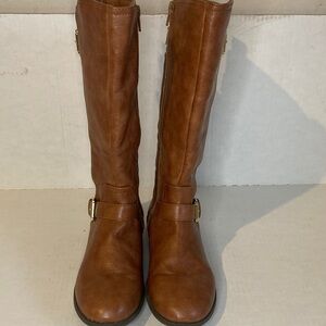 Calico Women Black Leather Cubes Heeled Boots Size 7